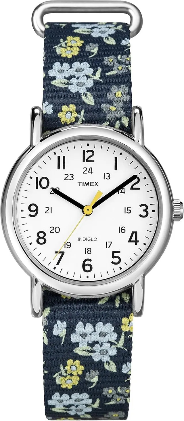 Timex Women's T2P370 Weekender 31mm Blue Floral Nylon Slip-Thru Strap Watch