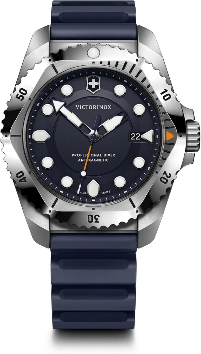 Victorinox Dive Pro Quartz Blue Dial Blue Rubber Strap Watch 43mm - 241991