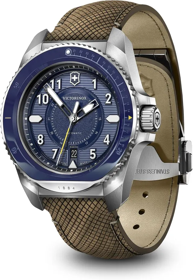Victorinox Journey 1884 Automatic Watch with Pouch - Blue Dial, Wood Strap