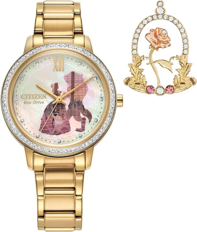 Citizen Women's Eco-Drive Disney Princess Belle Crystal Watch and Pin Gift Set