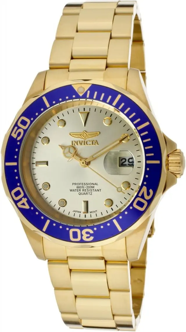 Invicta Men's 14124 Pro Diver Gold Dial 18k Gold Ion-Plated Stainless Steel Watch