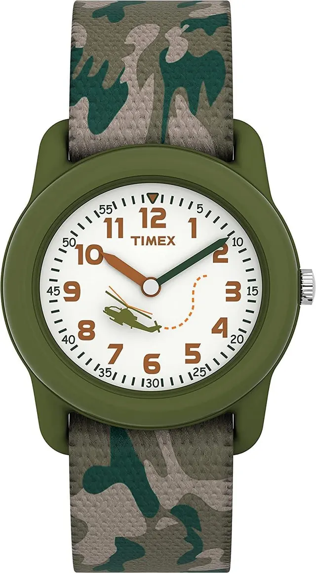 Timex Boys T78141 Time Machines Green Camo Elastic Fabric Strap Watch