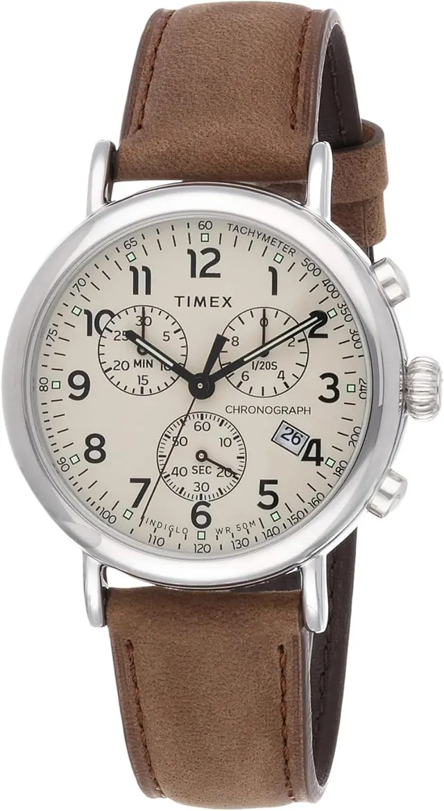 Timex Men's Standard Chronograph 41mm Watch - Black Strap Blue Dial Silver-Tone Case