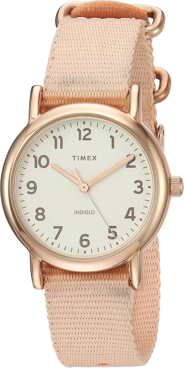 Timex Women's TW2R59900 Weekender 31mm Pink/Rose Gold-Tone Nylon Slip-Thru Strap Watch