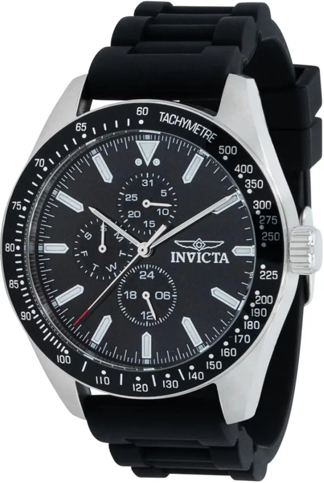 Invicta Men's 38402 Aviator Silver Black Tone Day/Date 45MM Watch