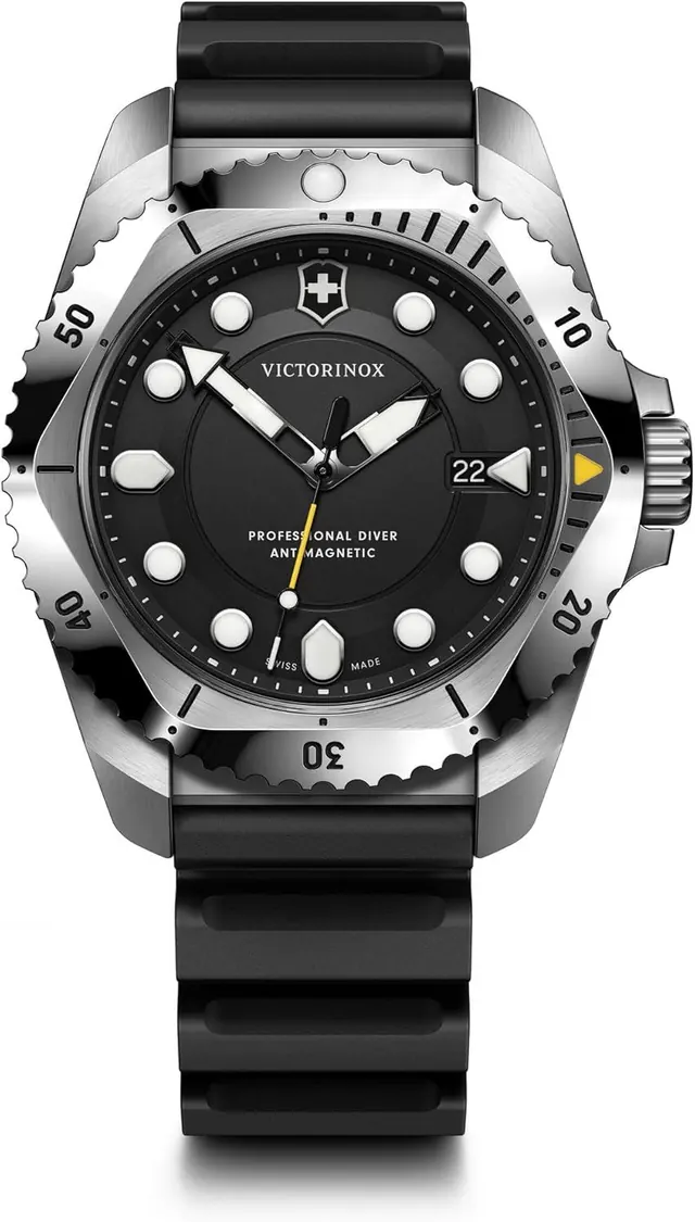 Victorinox Dive Pro Quartz Black Dial Black Rubber Strap Watch 43mm - 241990
