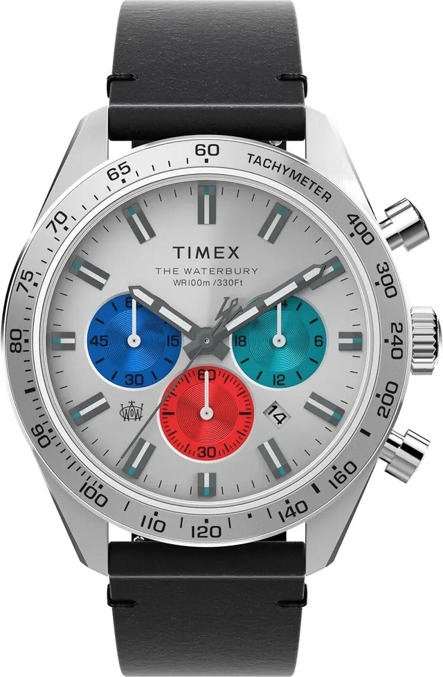 Timex Men's Waterbury 41 mm Watch, Black Leather Strap