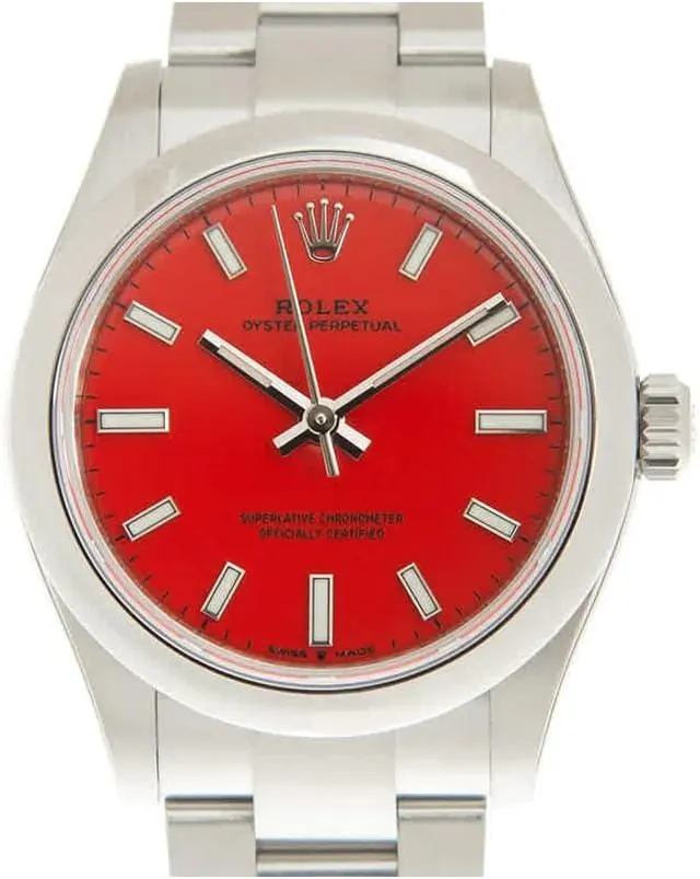 Rolex Oyster Perpetual 31 Coral Red Dial Automatic Ladies Watch