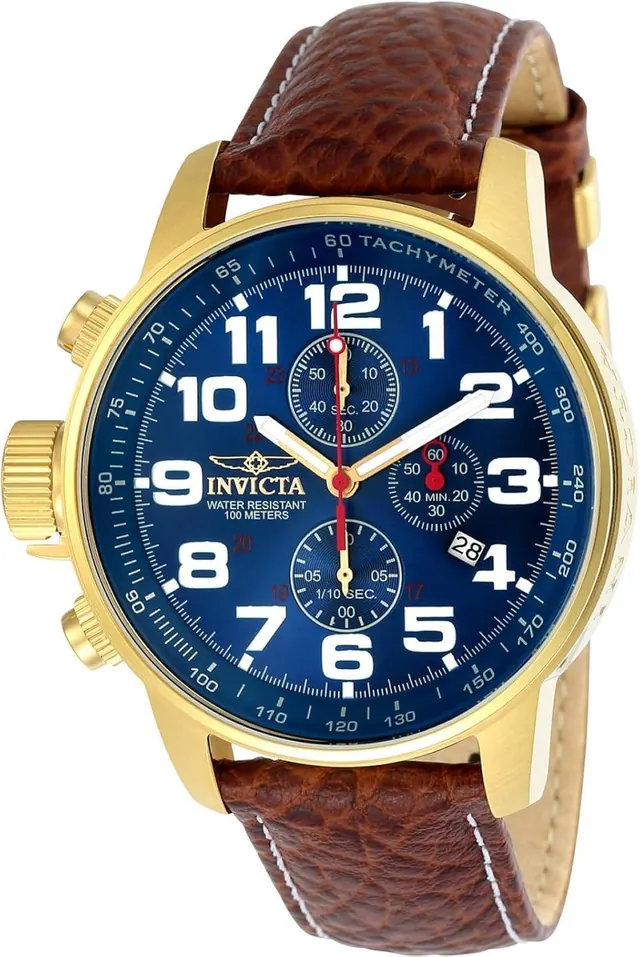 Invicta Men's I-Force Left Handed Quartz Watch with Leather Strap, Brown