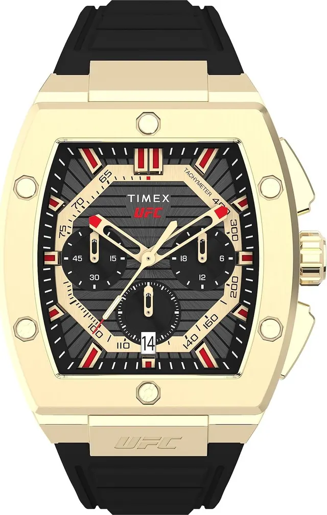 Timex UFC Men's Beast 51mm Watch - Black Strap Black Dial Gold-Tone Case
