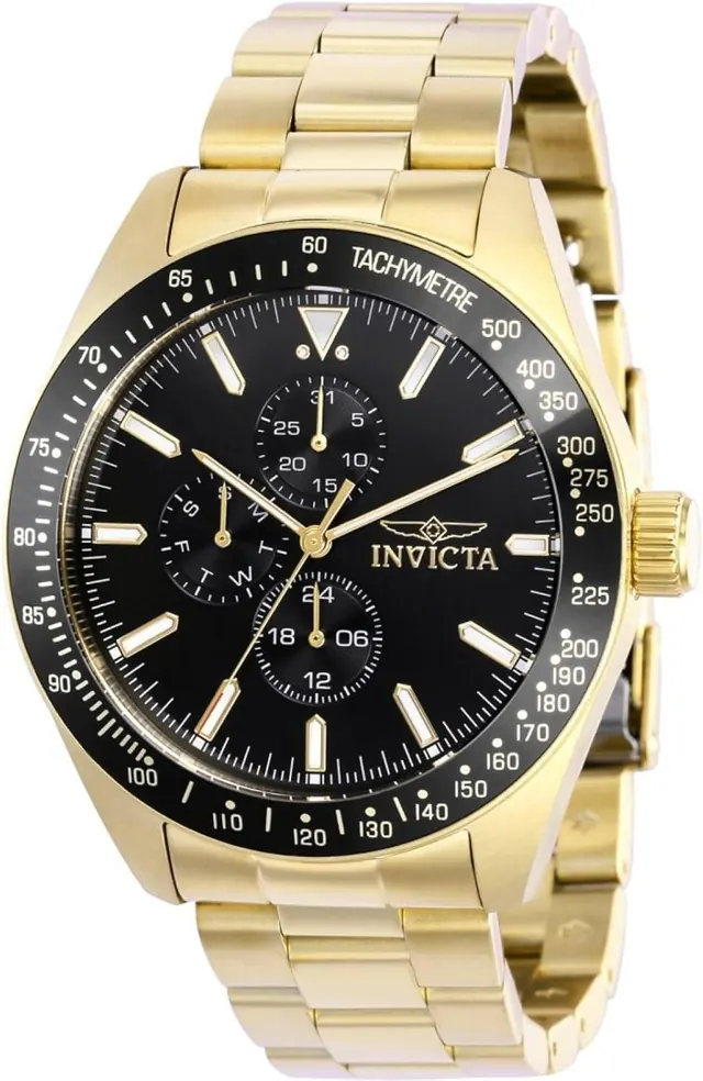 Invicta Aviator Men 45mm Stainless Steel Gold Black Dial VH67 Quartz