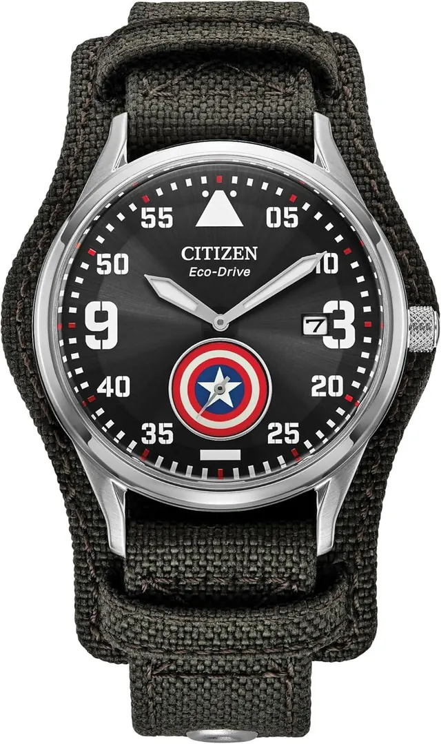 Citizen Men's Eco-Drive Marvel, Captain America Dark Gray Stainless Steel Nylon Strap Watch (BV1140-00W)