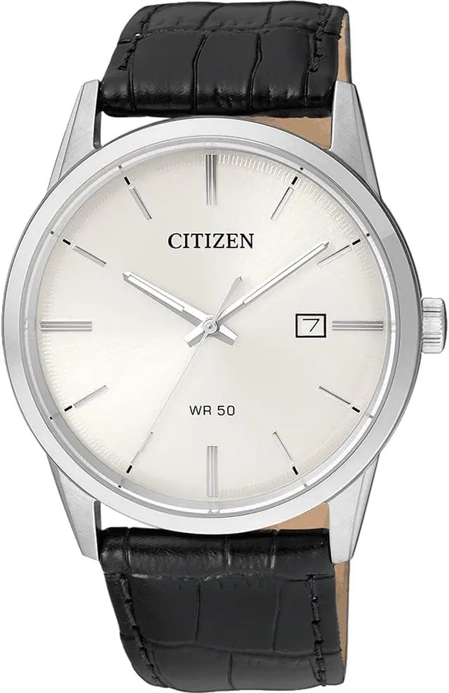 Citizen Quartz Men's Watch, Stainless Steel with Leather Strap, Black (Model BI5000-01A)