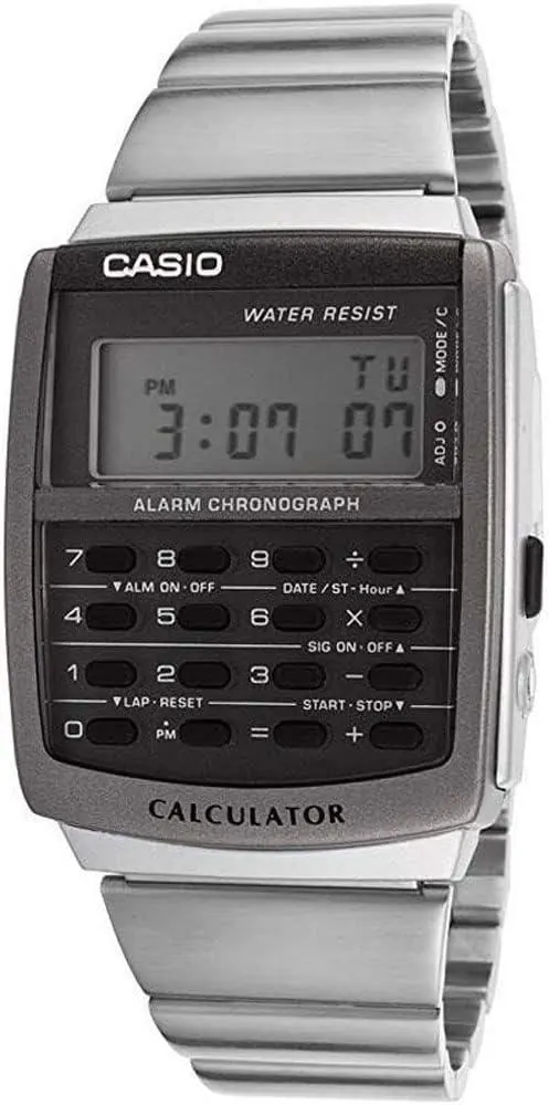 Casio CA506-1 Men's Vintage Stainless Steel Band Alarm Chronograph Calculator Watch