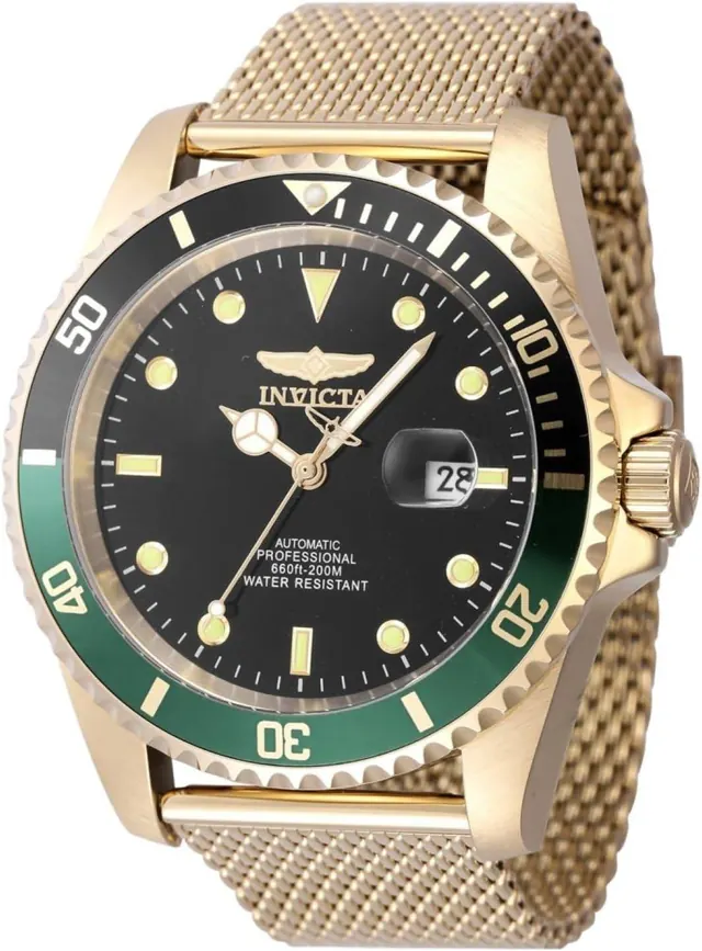 Invicta Pro Diver Men 47mm Stainless Steel Gold Black Dial 8215 Mechanical Watch