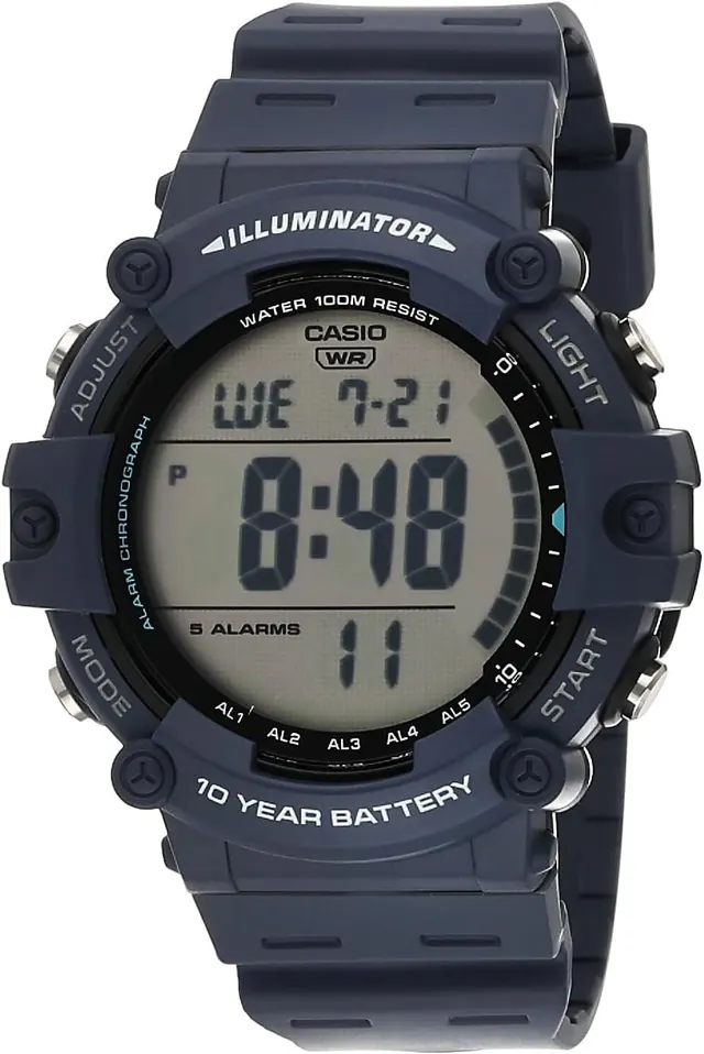 Casio Illuminator 10-Year Battery 100M Water Resistant LED Backlight 5-Alarm Chronograph Digital Stop Watch AE1500WH-2AV
