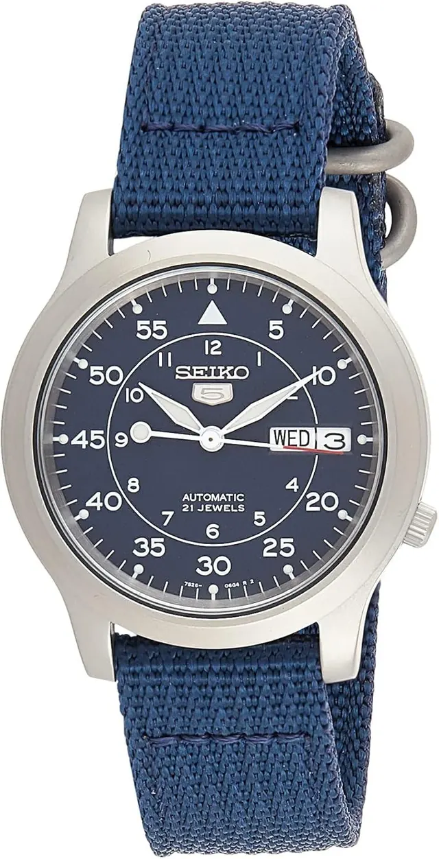 Men's SNK807 SEIKO 5 Automatic Stainless Steel Watch with Blue Canvas Band