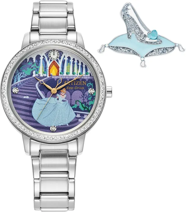 Citizen Women's Eco-Drive Disney Princess Cinderella Crystal Watch and Pin Gift Set