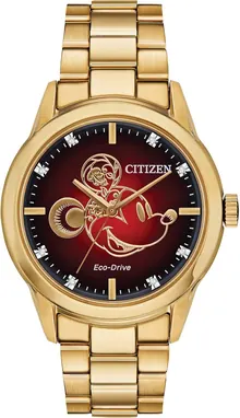 Citizen Eco-Drive Disney Quartz Unisex Watch, Stainless Steel, Mickey Mouse, Gold-Tone