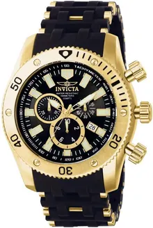 Invicta Men's 0140 Sea Spider Collection 18k Gold Ion-Plated and Black Polyurethane Watch
