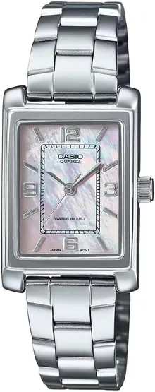 Casio LTP-1234DS-4A Women's Rectangular Standard Classic Stainless Steel Pink MOP Dial Dress Watch