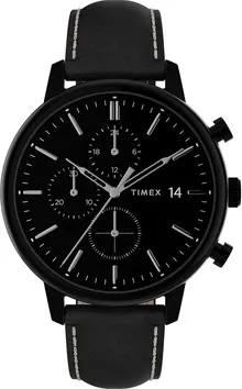 Timex Men's Chicago Chronograph 45mm Watch – Black Dial & Leather Strap