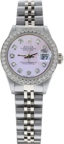 Rolex Lady's Datejust 69160: Pink Mother of Pearl Diamond Dial & Bezel
