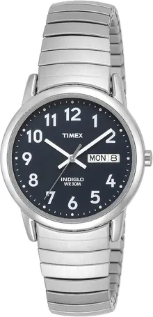 Timex Men's Easy Reader 35mm Day-Date Watch – Silver-Tone Case Blue Dial