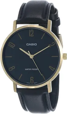 Casio MTP-VT01GL-1B2 Men's Minimalistic Gold Tone Black Leather Watch