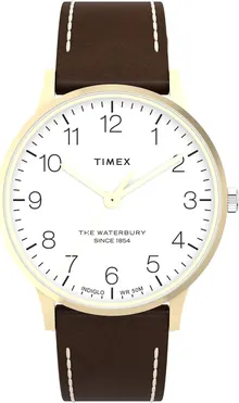 Timex Men's Waterbury Classic 40mm Watch - Brown Strap White Dial Gold-Tone Case