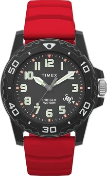 Timex Men's Diver 42mm Watch - Red Strap Black Dial Black Case