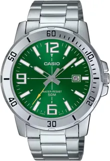 Casio MTP-VD01D-3BV Men's Enticer Stainless Steel Green Dial Casual Analog Sporty Watch