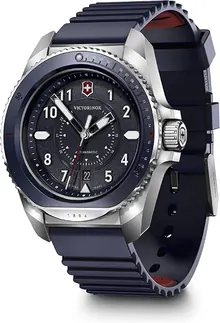 Victorinox Journey 1884 Quartz Watch with Silver Stainless Steel Case, Blue Dial, and Blue Rubber Strap