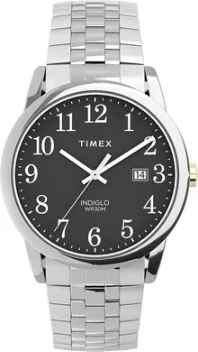 Timex Men's Easy Reader 25mm Perfect Fit Watch – Silver-Tone Case Black Dial