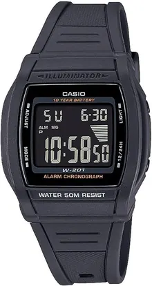 Casio Illuminator 10-Year Battery Daily Alarm Chronograph Digital Stop Watch W201-1BV