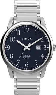 Timex Men's Easy Reader 40mm Watch - Silver-Tone Expansion Band Blue Dial