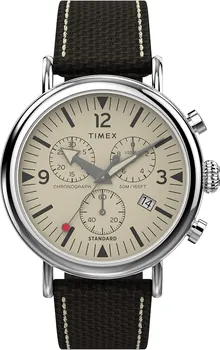 Timex Men's Chronograph 41mm Watch - Brown Strap Cream Dial Silver-Tone Case