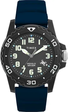 Timex Men's Diver 42mm Watch - Blue Strap Black Dial Black Case