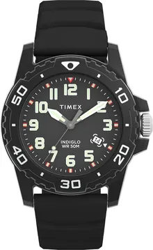 Timex Men's Diver 42mm Watch - Black Strap Black Dial Black Case