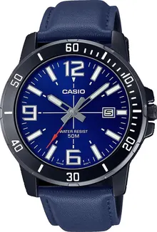 Casio MTP-VD01BL-2BV Men's Enticer Blue IP Leather Band Blue Dial Casual Analog Sporty Watch