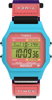Timex Men's Classical Digital 36mm Watch - Purple Strap Digital Dial Blue Case