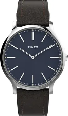 Timex Men's Gallery 40mm Watch - Brown Strap Blue Dial Silver-Tone Case