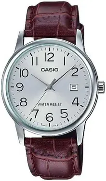 Casio #MTP-V002L-7B Men's Standard Analog Leather Band Easy Reader Day Date Watch