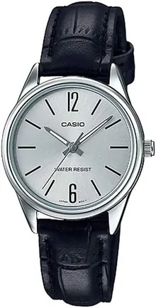 Casio LTP-V005L-7B Women's Standard Analog Black Leather Band Silver Dial Watch