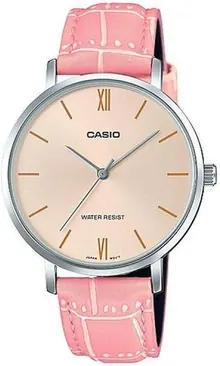 Casio LTP-VT01L-4B Women's Minimalistic Peach Dial Pink Leather Band Analog Watch