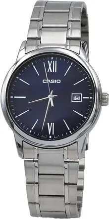 Casio MTP-V002D-2B3 Men's Standard Analog Stainless Steel Date Roman Blue Dial Watch