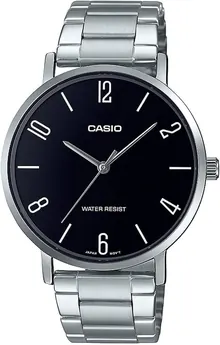 Casio Crocodile Embossed Black Leather Round Analog Watch