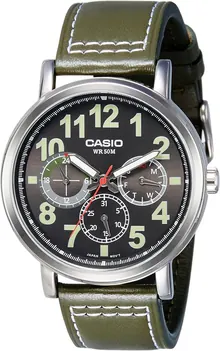 Casio MTP-E309L-3AV Men's Standard Brown Leather Band Multifunction Black Dial Watch