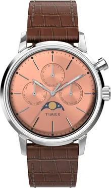 Timex Men's Marlin Moon Phase 40mm Watch - Brown Strap Rose Gold-Tone Dial