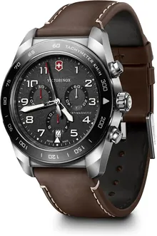 Victorinox Swiss Army Chronograph Black Dial Brown Leather Strap Watch 42mm
